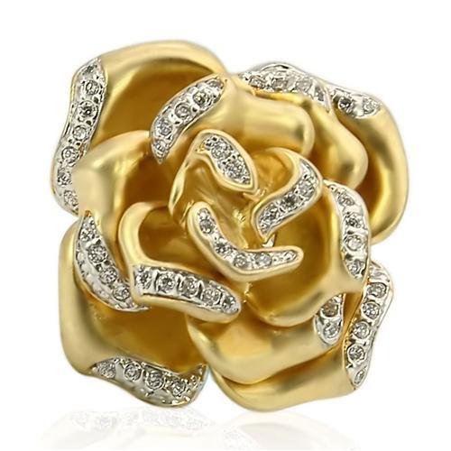0W250 - Matte Gold & Rhodium Brass Ring with AAA Grade CZ  in Clear LuxuryLifeWay Online Store