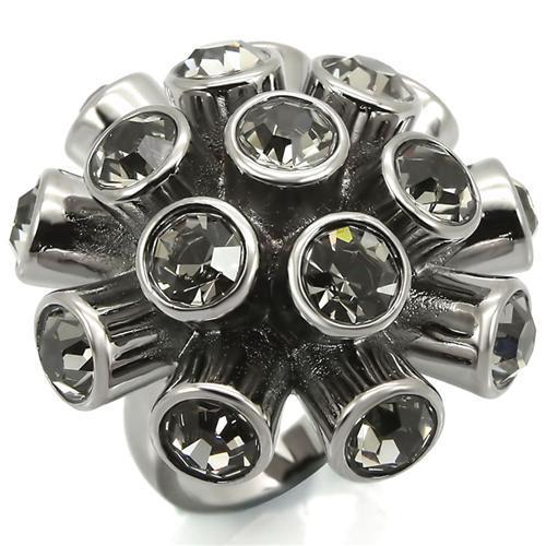 0W306 - Ruthenium Brass Ring with Top Grade Crystal  in Jet LuxuryLifeWay Online Store