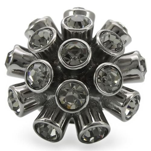 0W306 - Ruthenium Brass Ring with Top Grade Crystal  in Jet LuxuryLifeWay Online Store