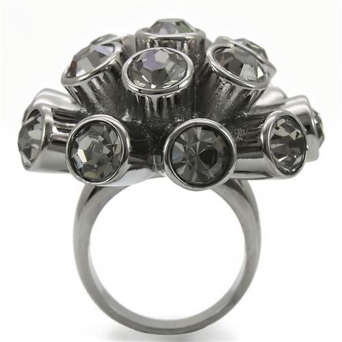 0W306 - Ruthenium Brass Ring with Top Grade Crystal  in Jet LuxuryLifeWay Online Store