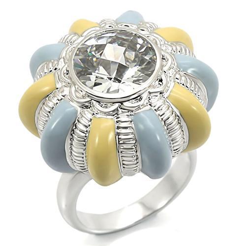 0W308 - Rhodium Brass Ring with AAA Grade CZ  in Clear LuxuryLifeWay Online Store