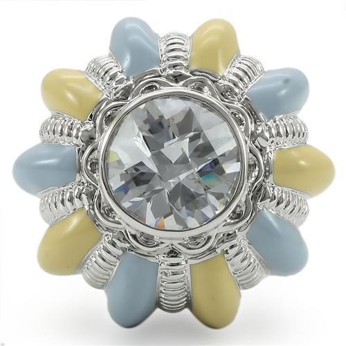 0W308 - Rhodium Brass Ring with AAA Grade CZ  in Clear LuxuryLifeWay Online Store