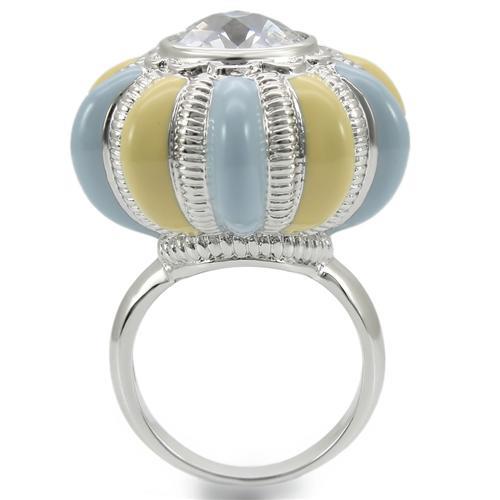 0W308 - Rhodium Brass Ring with AAA Grade CZ  in Clear LuxuryLifeWay Online Store