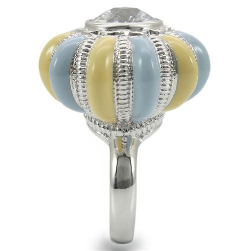 0W308 - Rhodium Brass Ring with AAA Grade CZ  in Clear LuxuryLifeWay Online Store