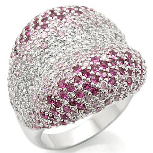 0W322 - Rhodium Brass Ring with AAA Grade CZ  in Multi Color LuxuryLifeWay Online Store