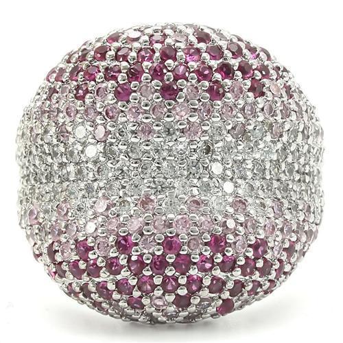 0W322 - Rhodium Brass Ring with AAA Grade CZ  in Multi Color LuxuryLifeWay Online Store