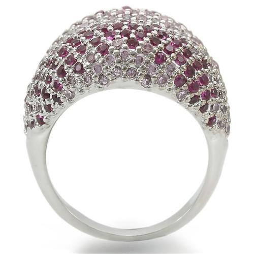 0W322 - Rhodium Brass Ring with AAA Grade CZ  in Multi Color LuxuryLifeWay Online Store