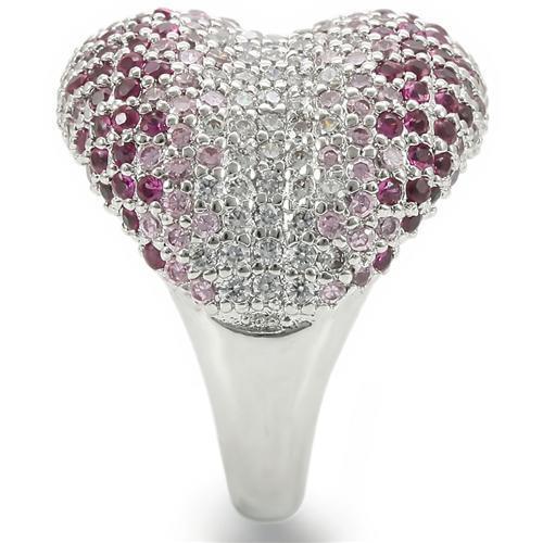 0W322 - Rhodium Brass Ring with AAA Grade CZ  in Multi Color LuxuryLifeWay Online Store