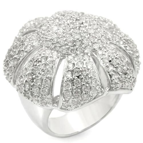 0W349 - Rhodium Brass Ring with AAA Grade CZ  in Clear LuxuryLifeWay Online Store