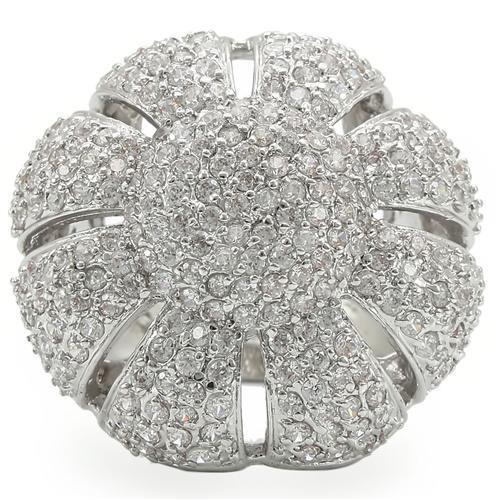 0W349 - Rhodium Brass Ring with AAA Grade CZ  in Clear LuxuryLifeWay Online Store