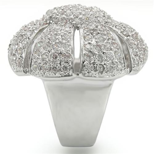 0W349 - Rhodium Brass Ring with AAA Grade CZ  in Clear LuxuryLifeWay Online Store