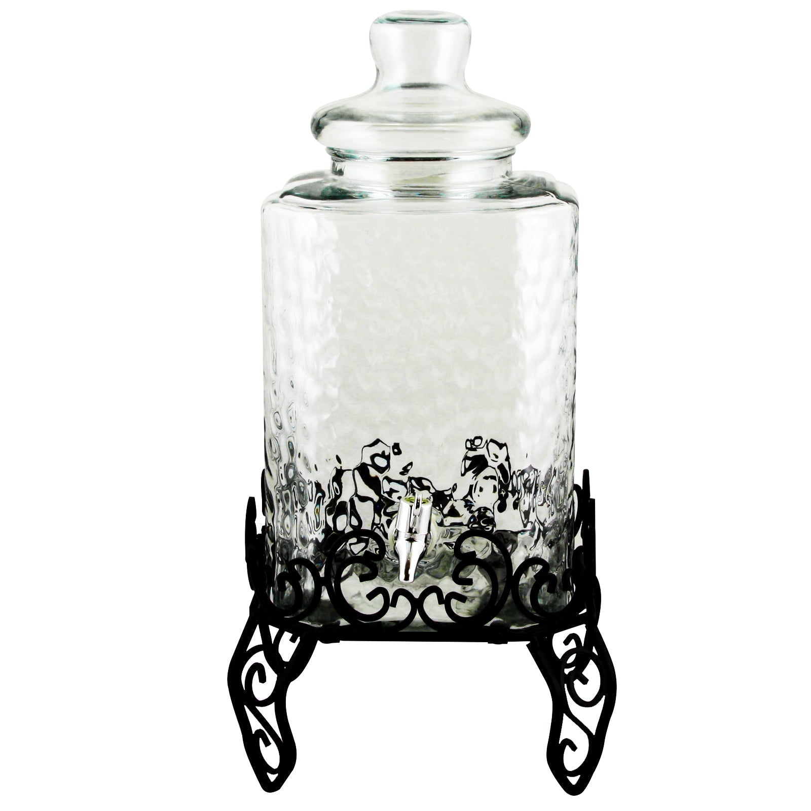 Gibson Home Moreauville 3 Piece 2.25 Gallon Square Embossed Glass Beverage Dispenser with Wire Stand LuxuryLifeWay Online Store