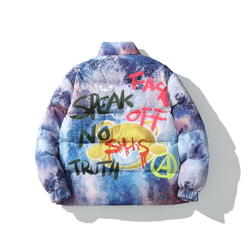 ins European and American graffiti printed cotton coat