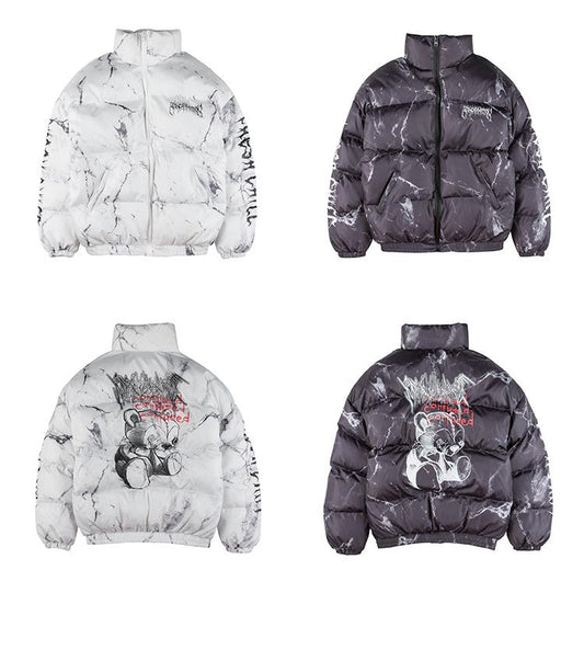 Bear graffiti stand collar cotton coat CJD