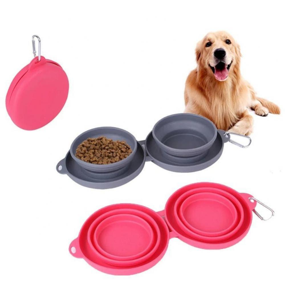 Rubber Foldable Double Bowl Pets Fashion