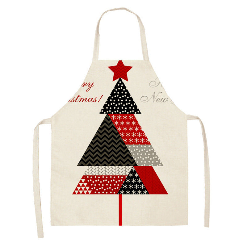 Christmas Deer Art Pattern Female Cleaning Home Cooking Kitchen Apron Chef Ear Cotton Linen PearlNestDecor.com