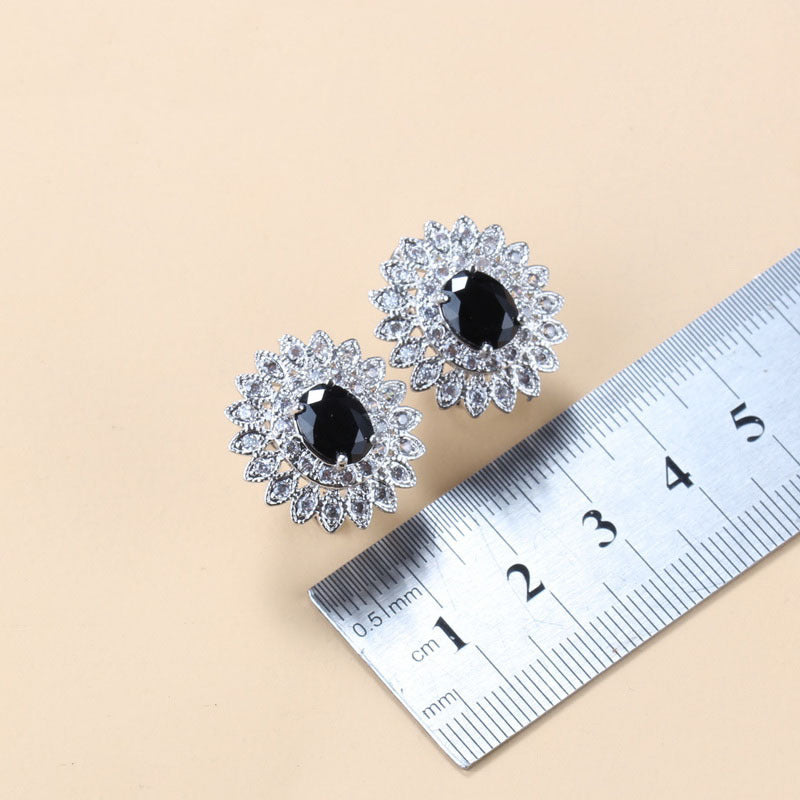 Garnet Cubic Zirconia Earrings Pendant Necklace Bracelet Ring Gift 4 PCs Set LadyShow.Store