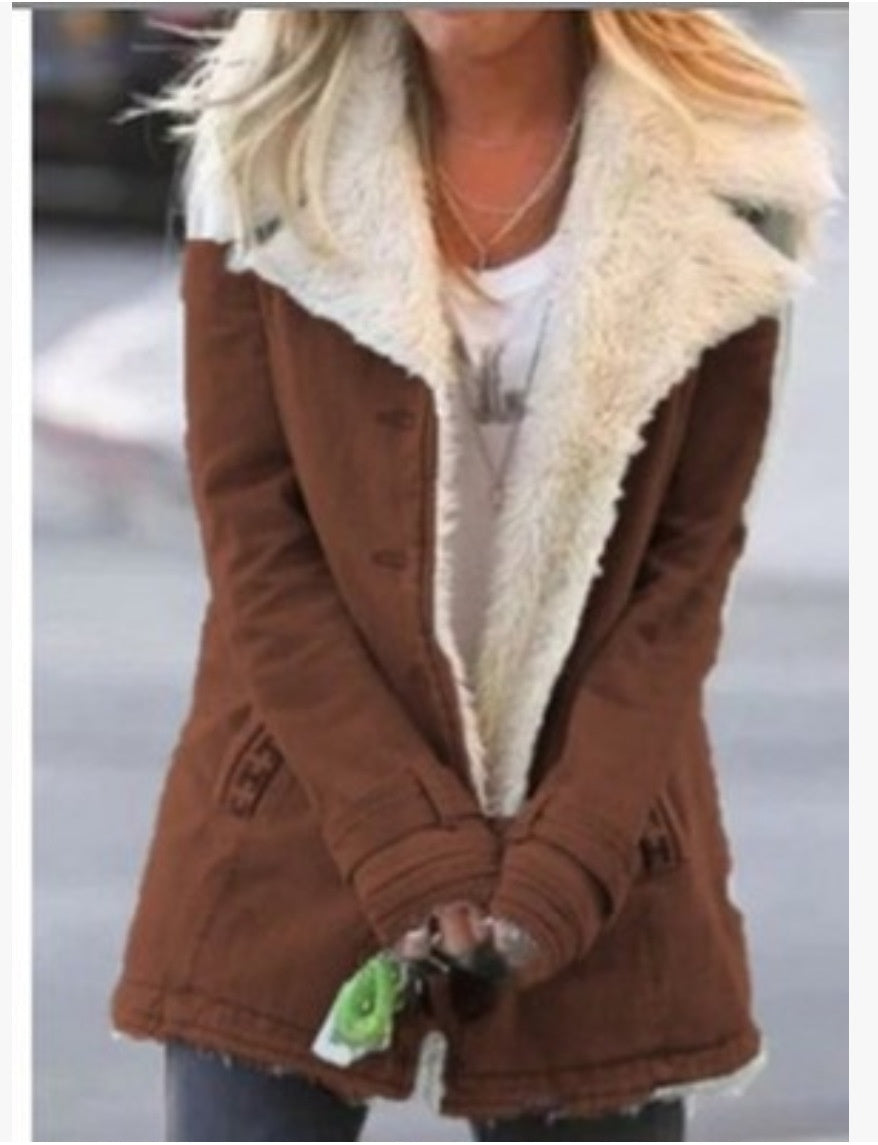 Women Plus Size Warm Coats Composite Plush Button Lapels Jacket Outwearcoat LadyShow.Store