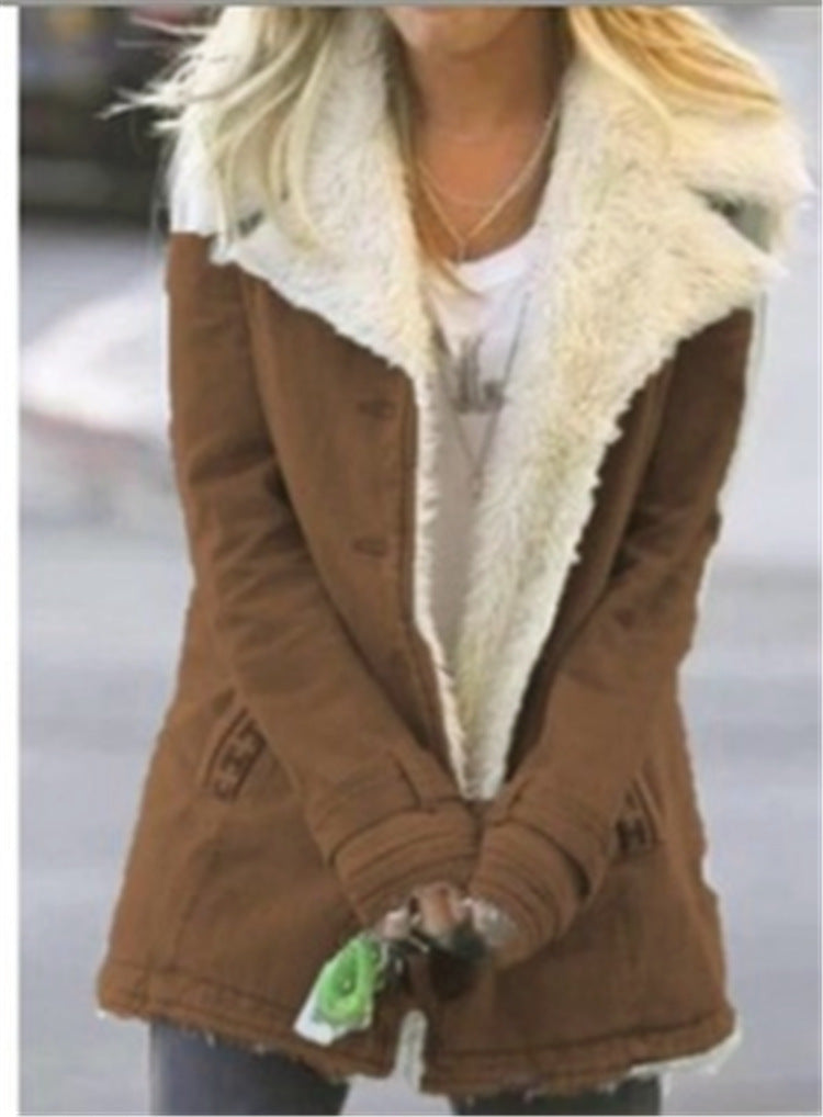 Women Plus Size Warm Coats Composite Plush Button Lapels Jacket Outwearcoat LadyShow.Store
