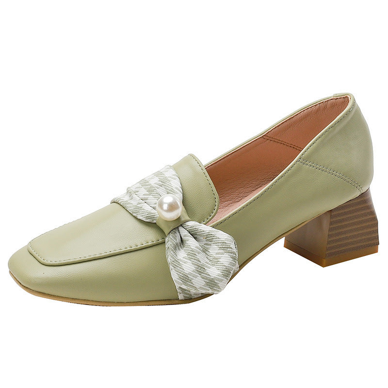 Women's High Heel Leather Shoes British Style Loafers Thick Heel Single Shoes Women LadyShow.Store