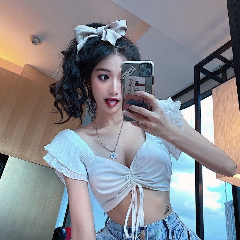 Lotus Leaf Sleeve Crop Top NorixaFashion.com