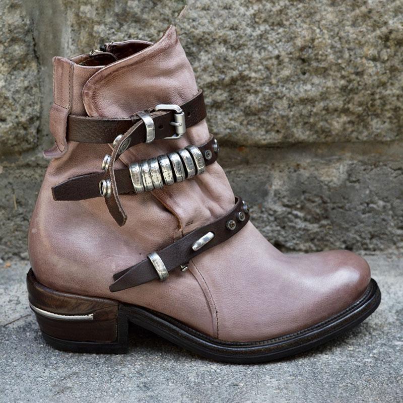 Low-heeled wedge heel round toe short-leg lace-up casual women's boots LadyShow.Store