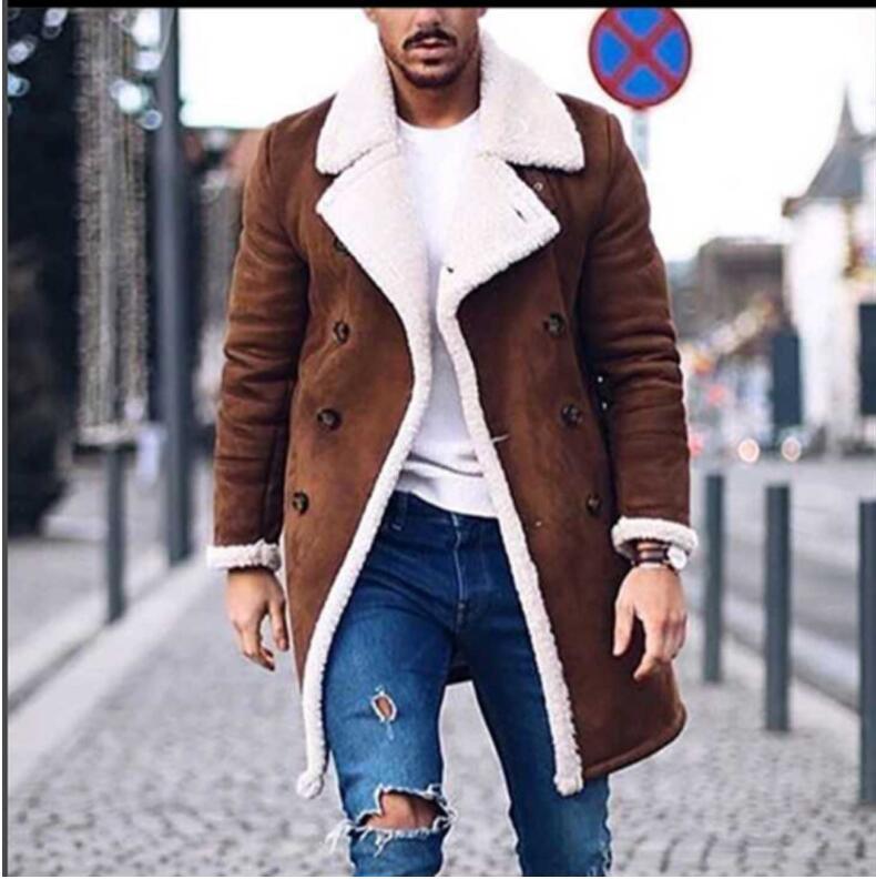 Fashion Men's Winter Warm Coat Solid Color Long Sleeve Trench Jackets CJD