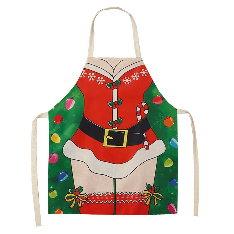 Christmas Santa Claus Kitchen Home Apron Linen Polyester Cartoon PearlNestDecor.com