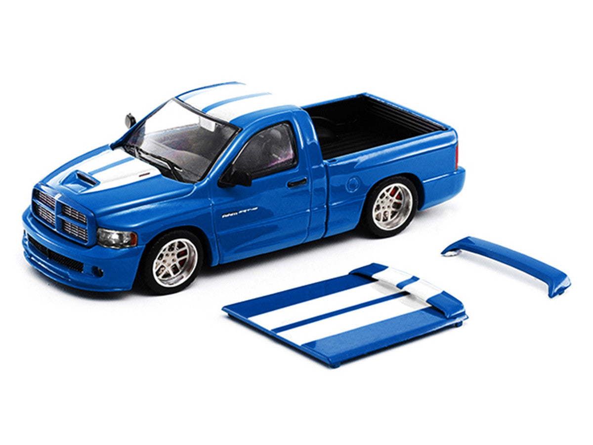 2003 Dodge Ram SRT-10 Pickup Truck Electric Blue Metallic with White Stripes 1/64 Diecast Model Car by Shoom64 Models LuxuryLifeWay Online Store