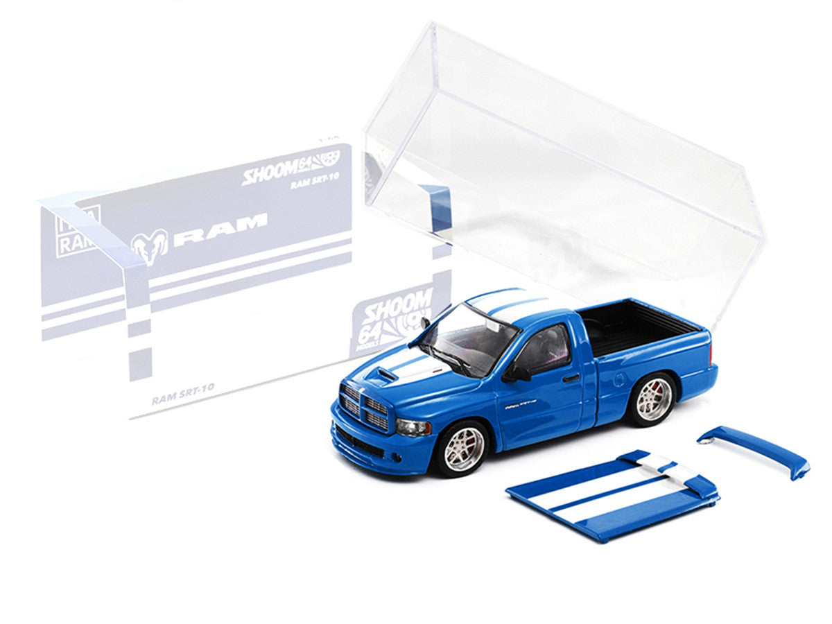 2003 Dodge Ram SRT-10 Pickup Truck Electric Blue Metallic with White Stripes 1/64 Diecast Model Car by Shoom64 Models LuxuryLifeWay Online Store