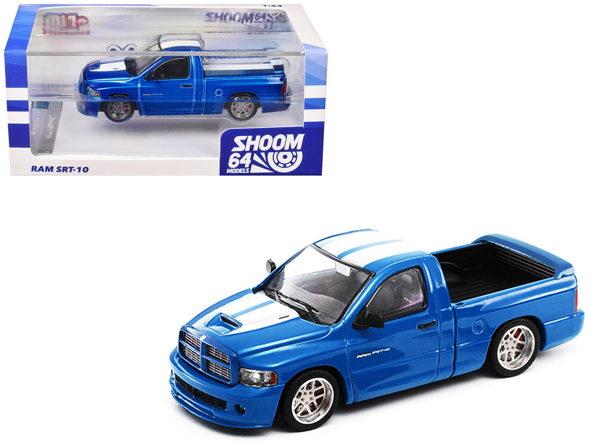 2003 Dodge Ram SRT-10 Pickup Truck Electric Blue Metallic with White Stripes 1/64 Diecast Model Car by Shoom64 Models LuxuryLifeWay Online Store