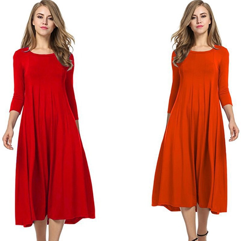 Crew Neck Sleeve Solid Color Swing Dress Best YouTube Store