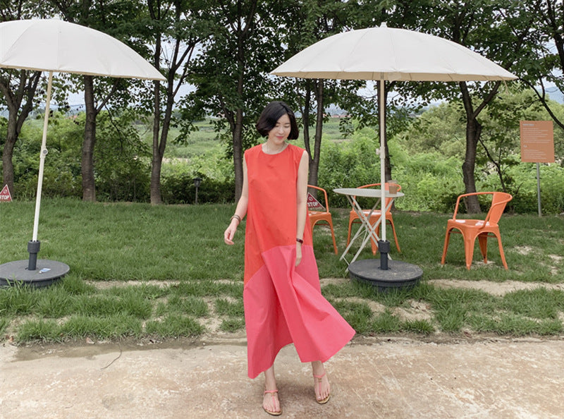 Sleeveless contrast color stitching dress women NorixaFashion.com