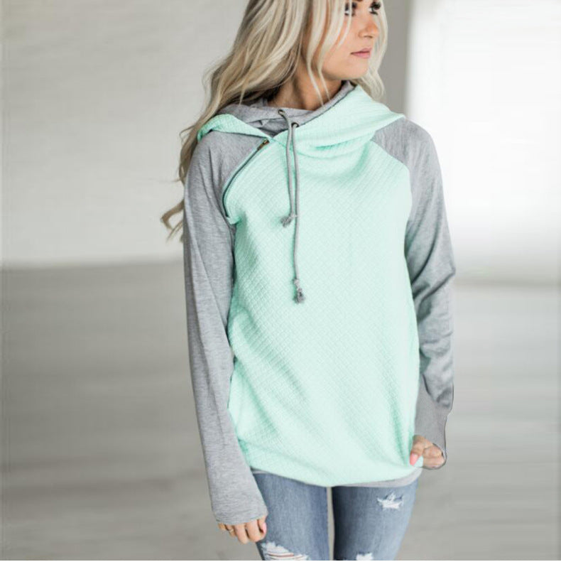 Paneled hooded zipper long sleeve sweatshirt