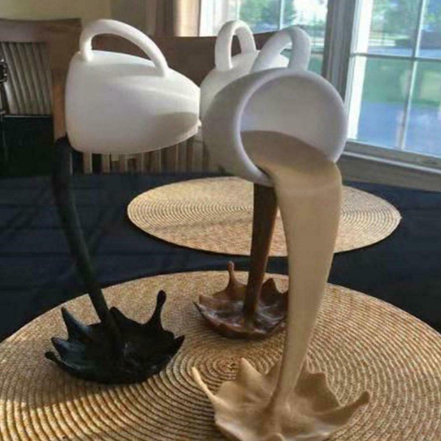 Floating Coffee Cup Mug Sculpture Kitchen Decor Pouring Spilling Decoration PearlNestDecor.com