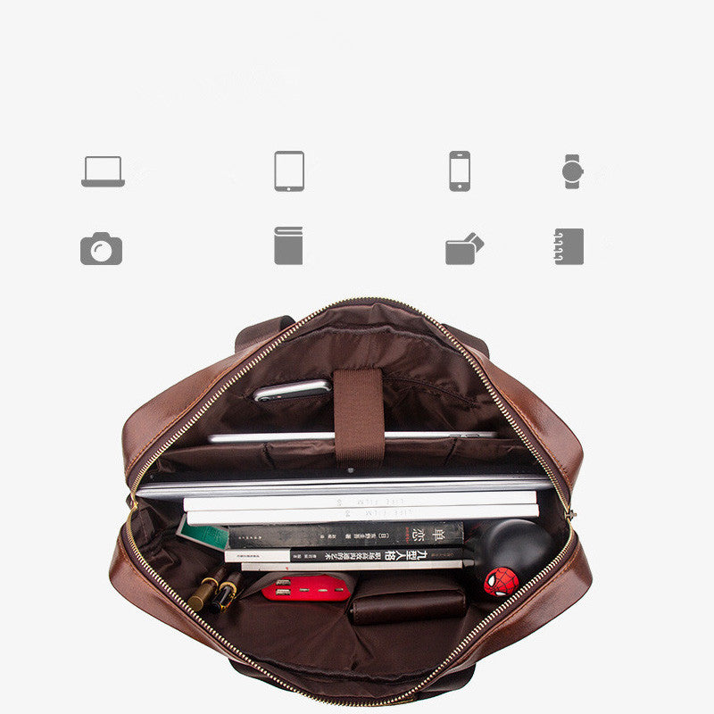 Leather Hand-carried Top Layer Cowhide Business Briefcase With Large Capacity CJD