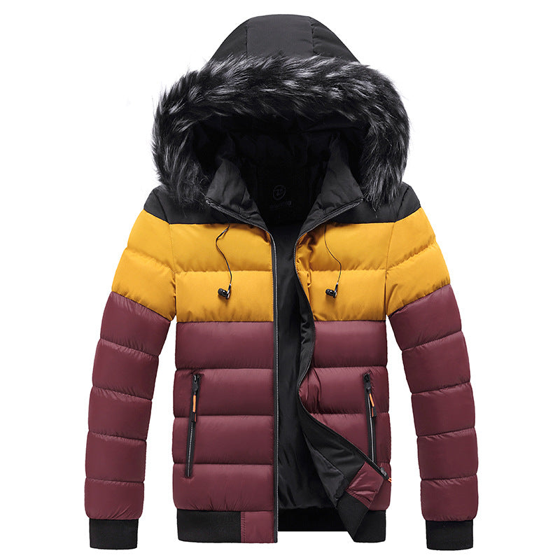 Trendy short padded coat with thick fur collar