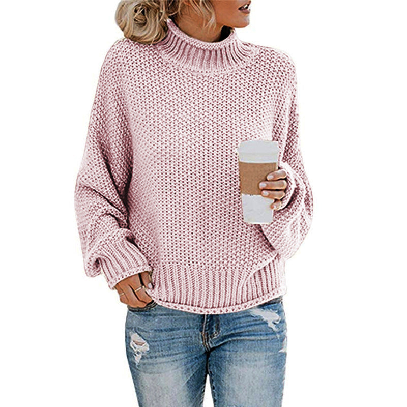 Solid Turtleneck Pullover Sweater Winter Fashion Casual Knitted Long-Sleeved Top Women's Clothing LadyShow.Store