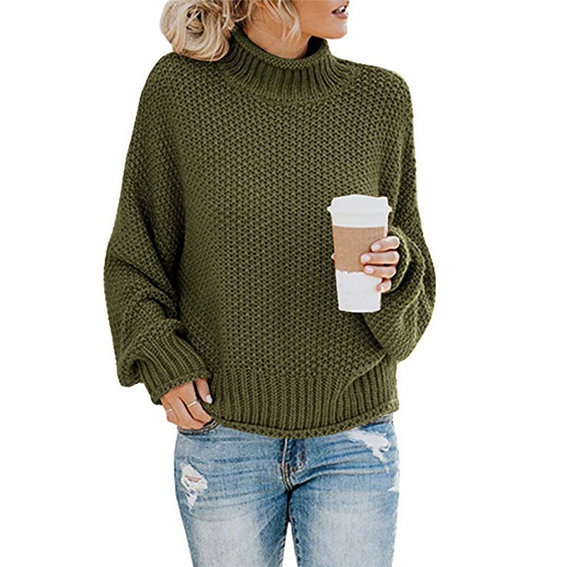 Solid Turtleneck Pullover Sweater Winter Fashion Casual Knitted Long-Sleeved Top Women's Clothing LadyShow.Store