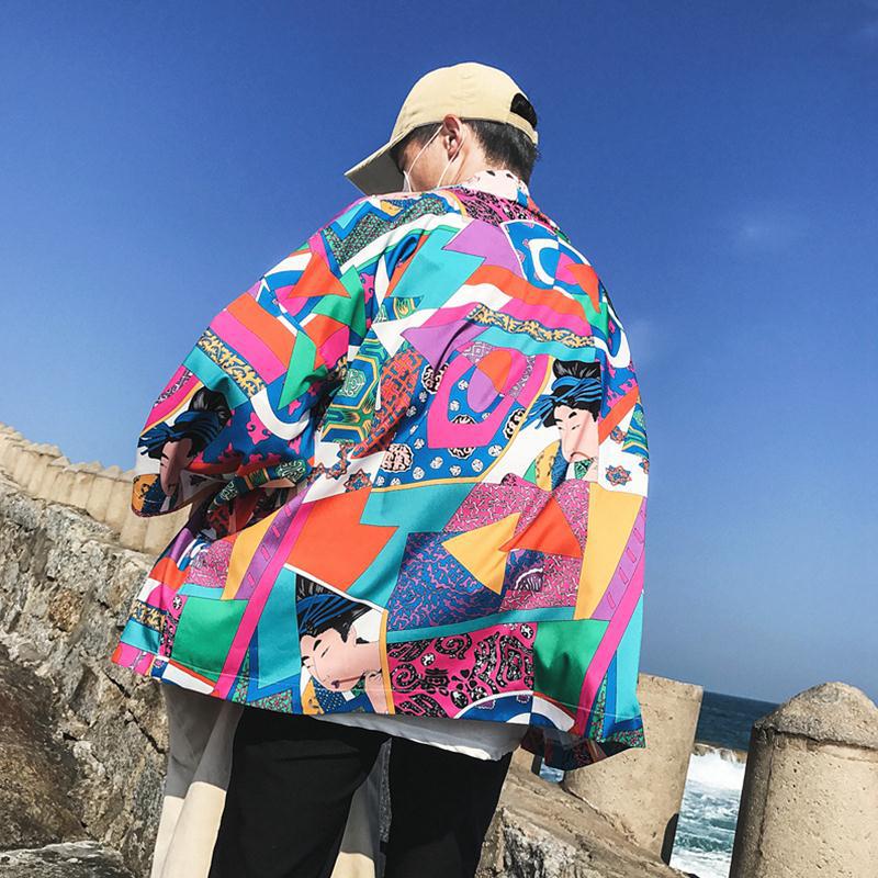 Japanese Style Kimono Jacket Men 2021 Summer Sleeve Men's Kimono Jackets harajuku men's cardigan outwear