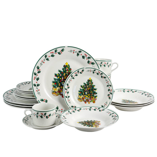 Gibson Home 20 Piece Ceramic Christmas Tree Trimming Dinnerware Set LuxuryLifeWay Online Store