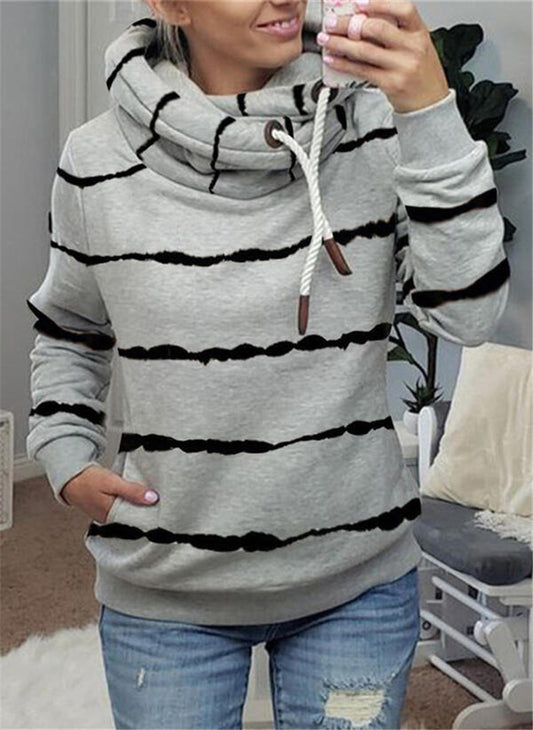 Printed Hooded Fleece Striped Sweatshirt