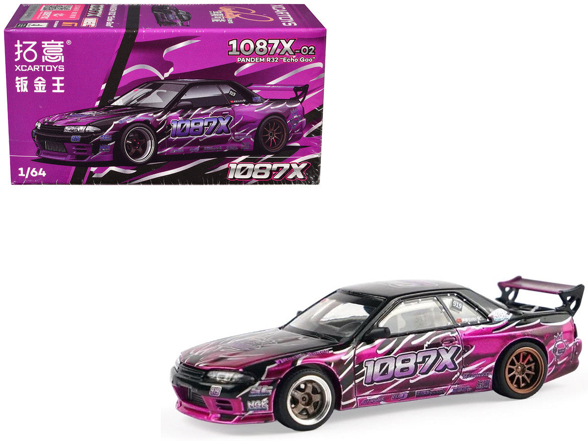 Pandem R32 "Echo Gao - 1087X" Black and Purple 1/64 Diecast Model Car by XCarToys LuxuryLifeWay Online Store