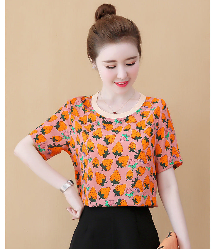 Sweet Chiffon Printed T-Shirt NorixaFashion.com
