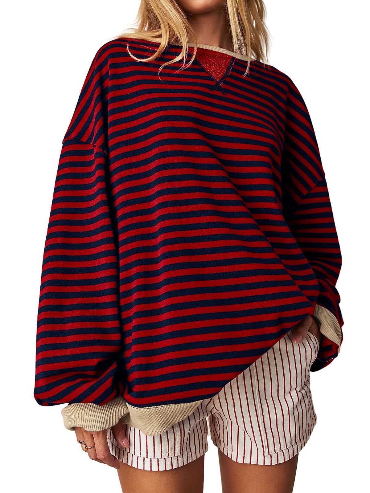 Women's Striped Embroidered Stitching Color-inserted Pullover Sweater CJD