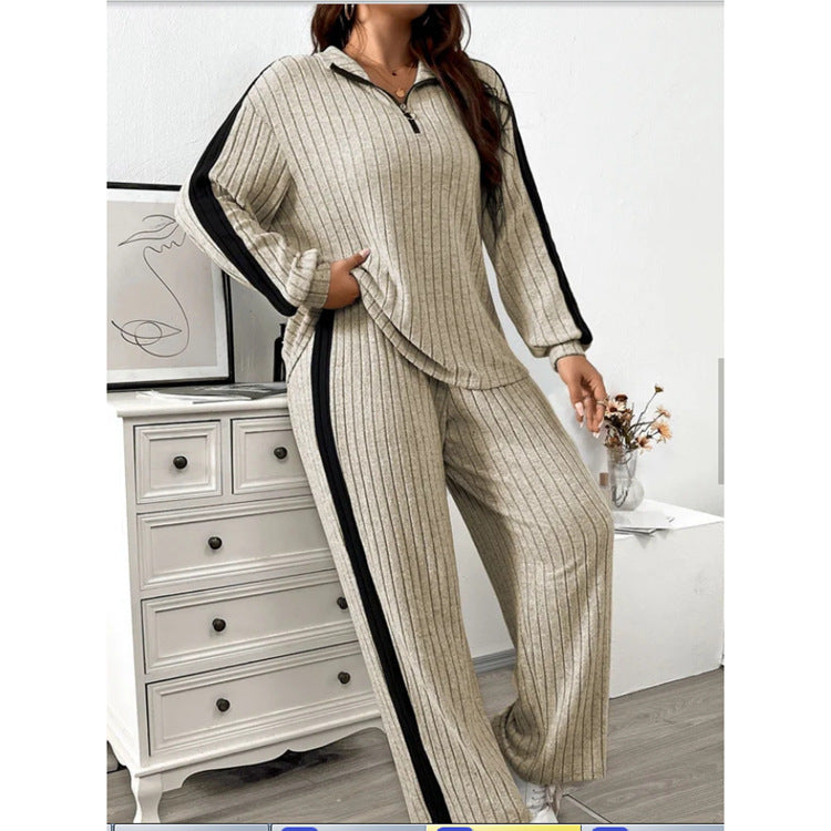 Casual Suit Women's Sweater Wide Leg Pants Two-piece Set LadyShow.Store