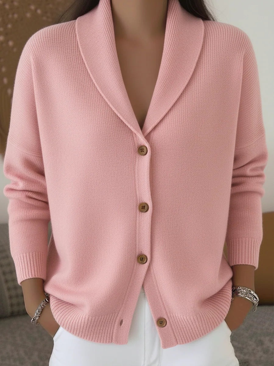 Womens Knitted Cardigan Loose-Fit Lazy Style Soft And Cozy Notch Lapel Solid Color Long-Sleeve Sweater NorixaFashion.com