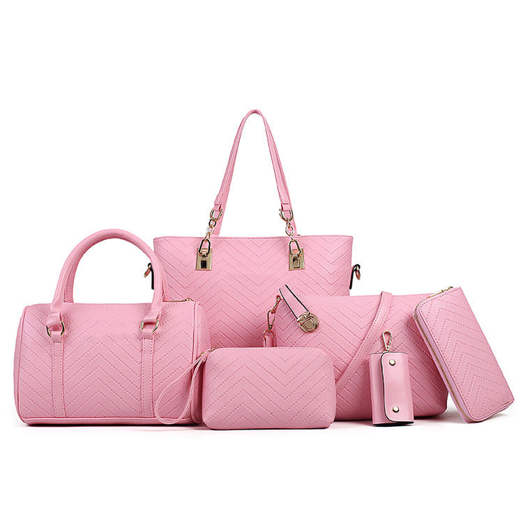 Trendy Embossed Six-Piece Fashionable Mother Bag Set Pi-Mart