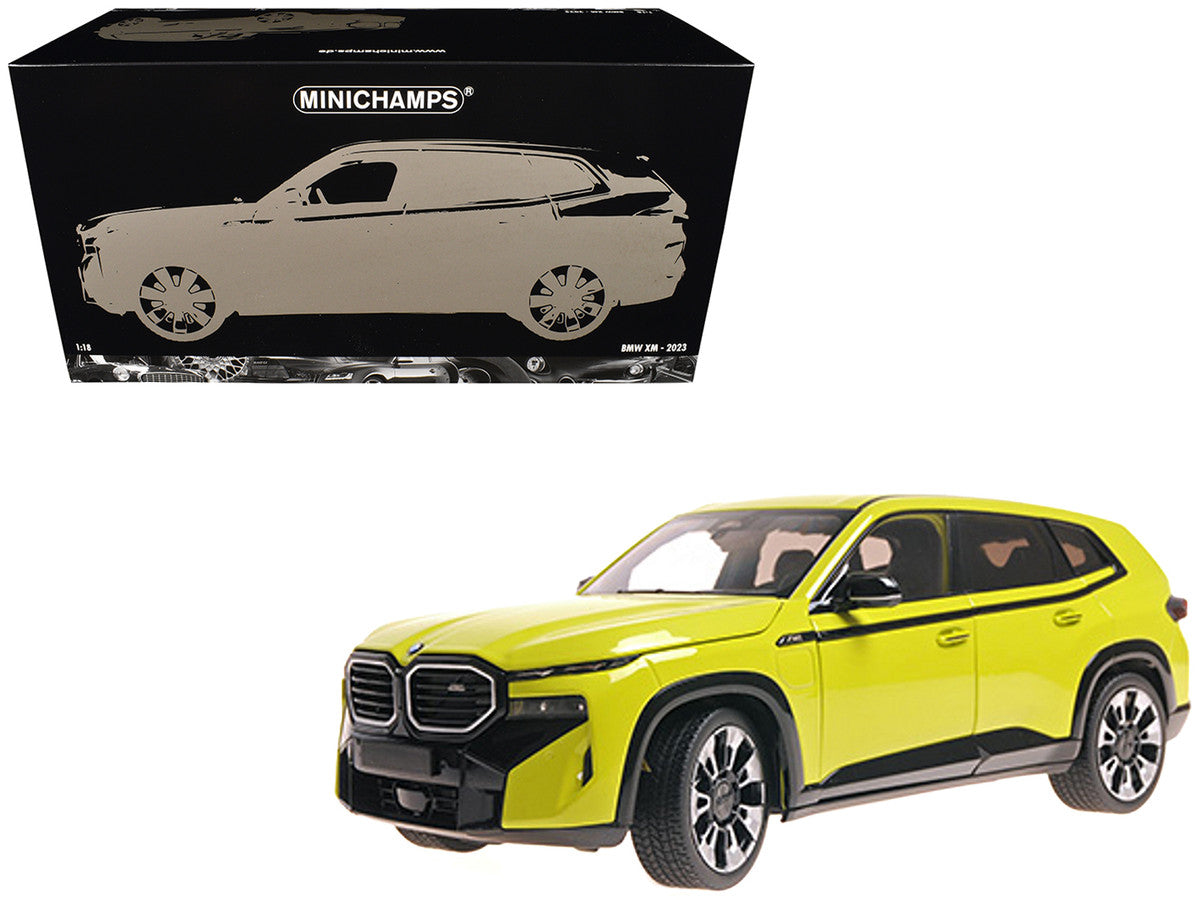 2023 BMW XM Yellow with Black Stripes 1/18 Diecast Model Car by Minichamps LuxuryLifeWay Online Store