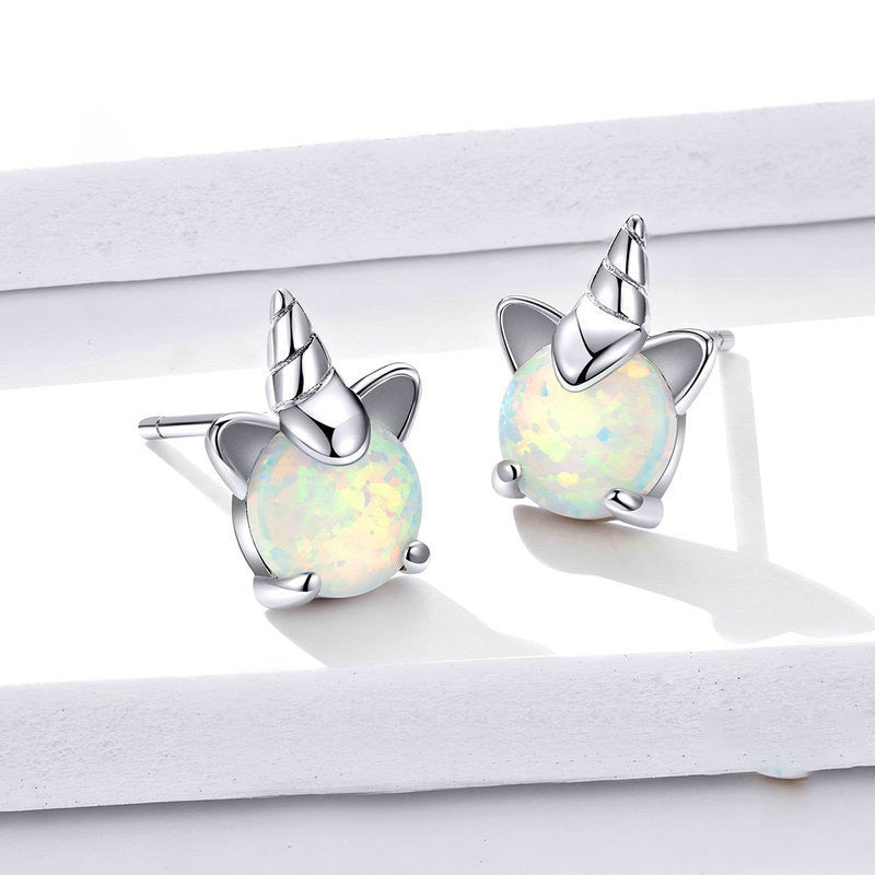 Opal unicorn s925 silver earrings LadyShow.Store